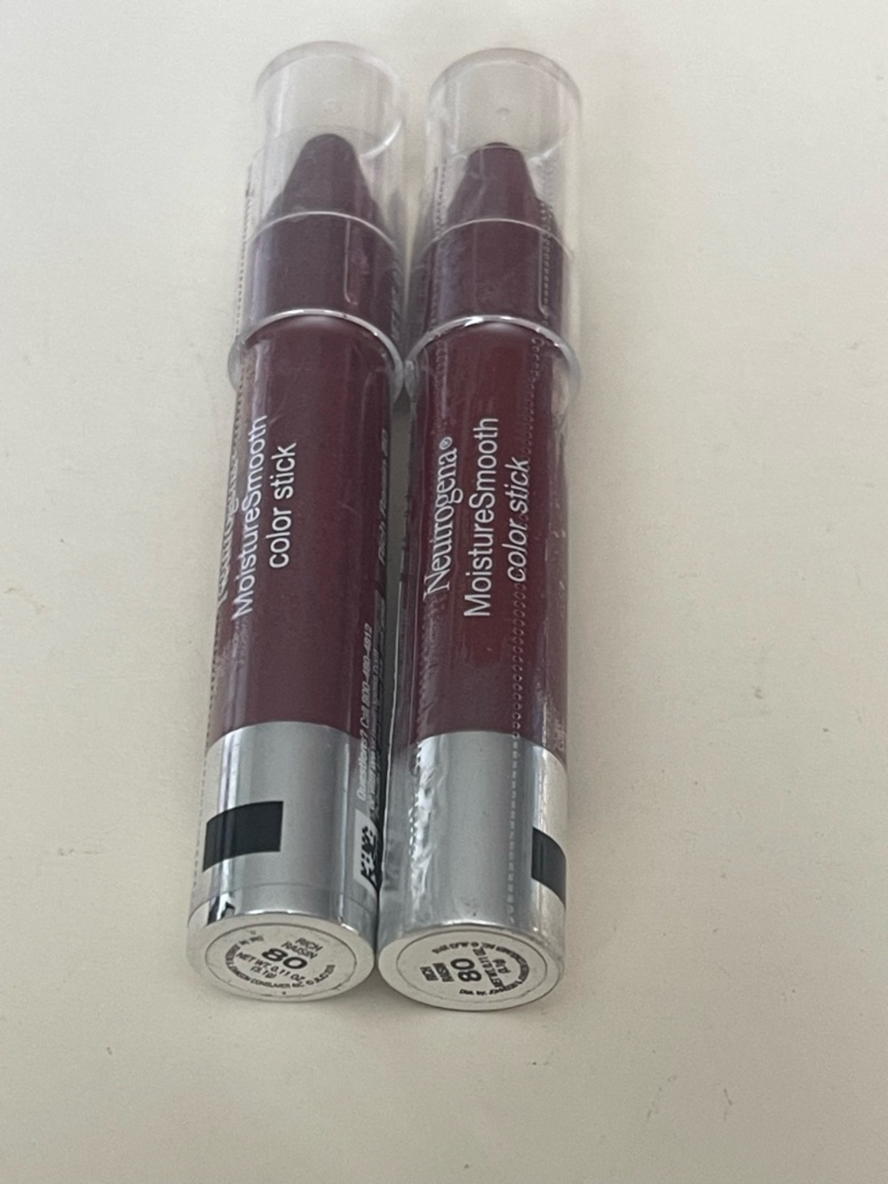 2 Neutrogena Color Stick, Lipstick, 80 RICH RAISIN , 0.11 Oz - NEW SEALED